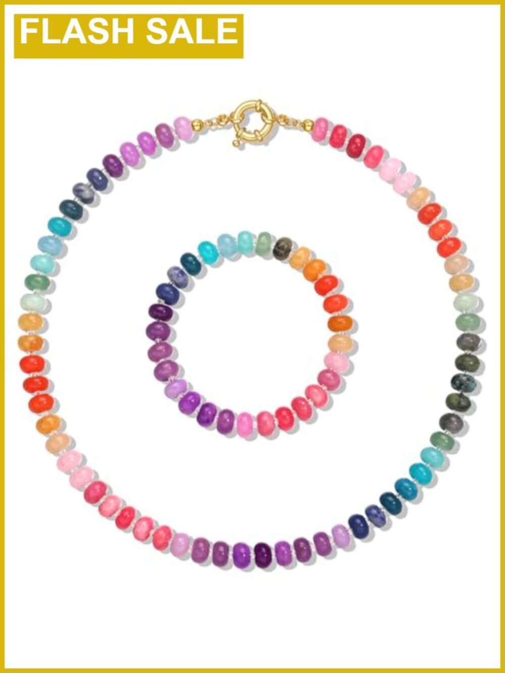 Beaded Gemstone Choker Necklace Bracelet Set